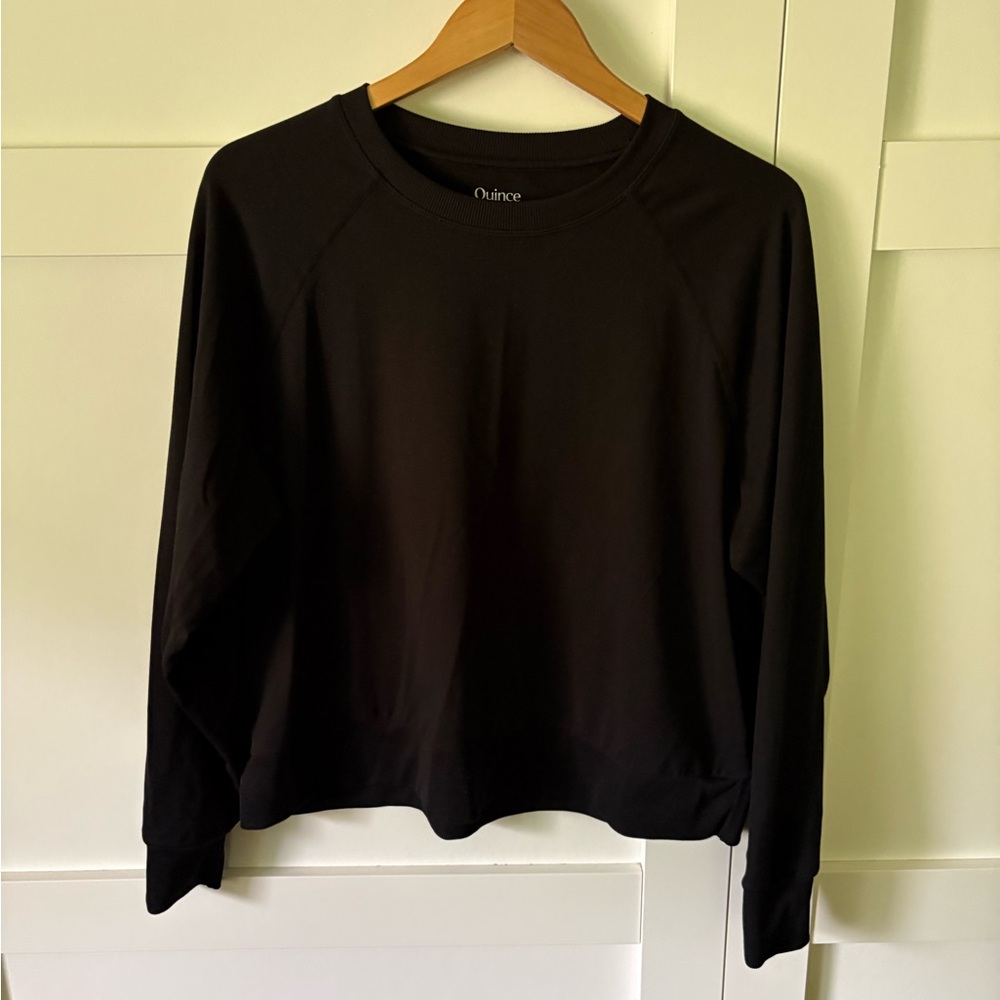 Quince Women's Black Flowknit crew neck sweatshirt